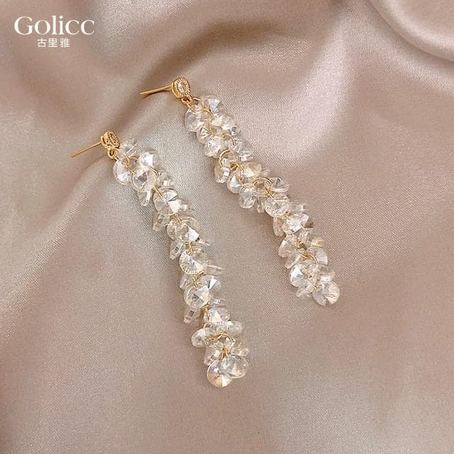 【Golicc】耳環 水晶 流蘇(99購物限定 生日 飾品 耳釘 耳飾 耳墜 禮物)