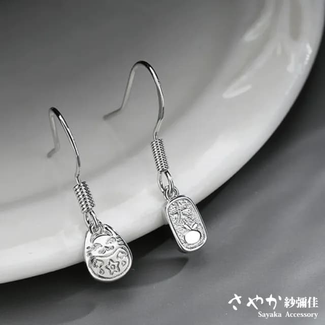 【Sayaka 紗彌佳】飾品 耳環 925純銀文青風格大吉大利招財貓造型耳環