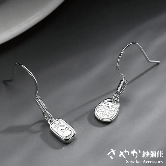 【Sayaka 紗彌佳】飾品 耳環 925純銀文青風格大吉大利招財貓造型耳環
