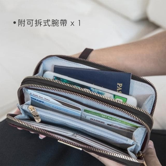 【Travelon】雙層拉鍊防盜長夾 黑 / 手拿包 手拿錢包 手機包 皮包   母親節禮物
