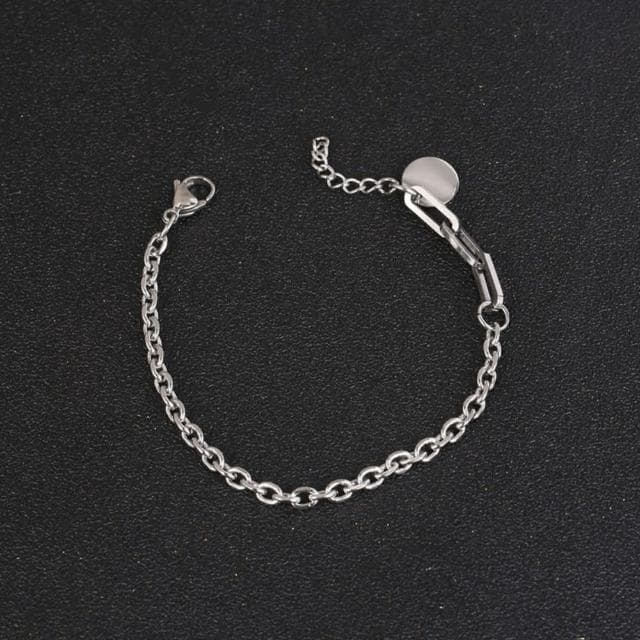 【米蘭精品】現貨+預購 鈦鋼手鍊鈦鋼手環(鏈條圓牌拼接細款男女飾品聖誕節交換禮物74fl49)