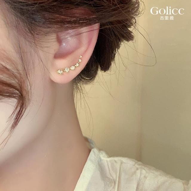 【Golicc】耳環 金色 愛心(母親節 生日 情人節 飾品 耳釘 耳飾 耳墜 禮物)