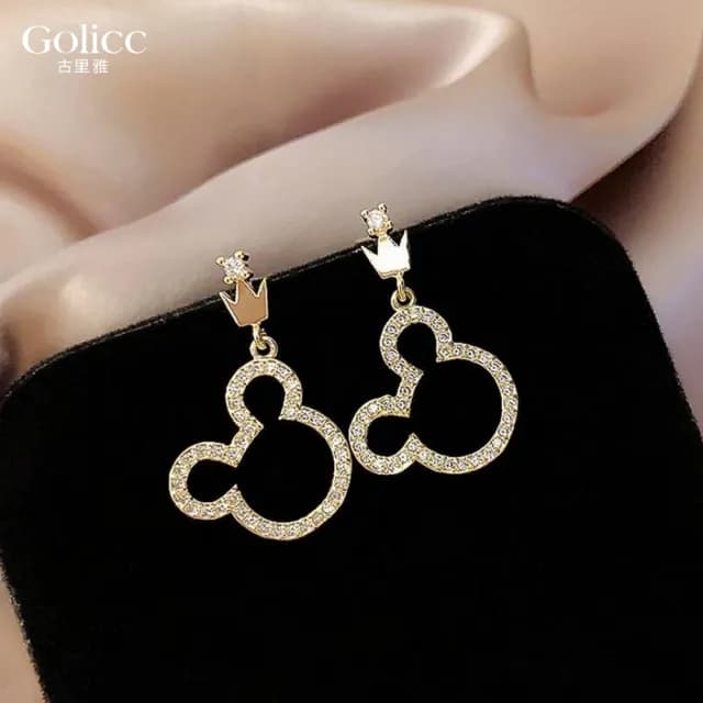【Golicc】耳環 滿鑽 簍空 小熊(99購物限定 生日 飾品 耳釘 耳飾 耳墜 禮物)