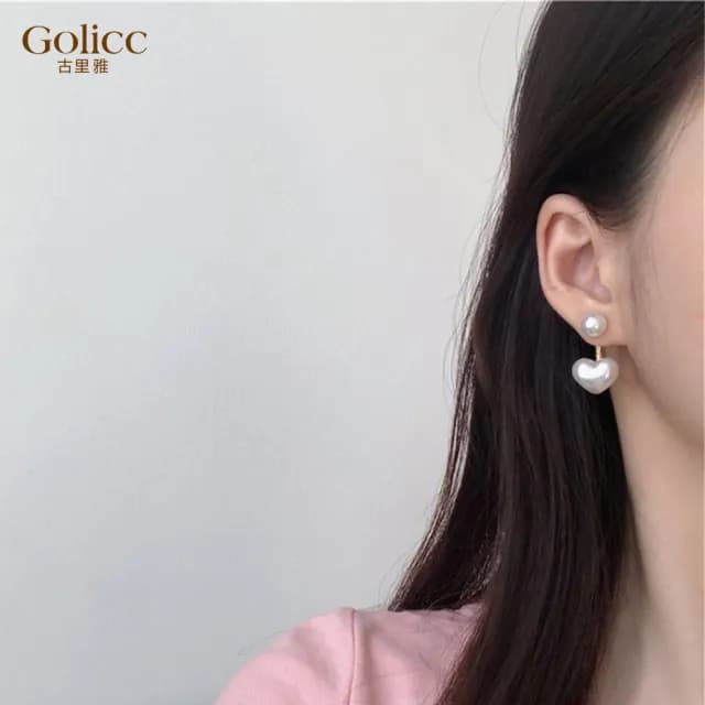 【Golicc】耳環 東大門 珍珠 愛心(99購物限定 生日 飾品 耳釘 耳飾 耳墜 禮物)