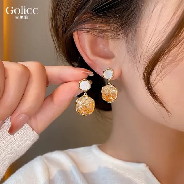 【Golicc】耳環 韓版 漸變 水晶(七夕 情人節 生日 飾品 耳釘 耳飾 耳墜 禮物)