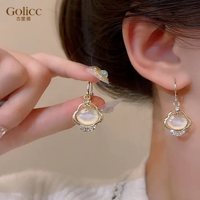 【Golicc】耳環 如意 平安鎖(七夕 情人節 生日 飾品 耳釘 耳飾 耳墜 禮物)