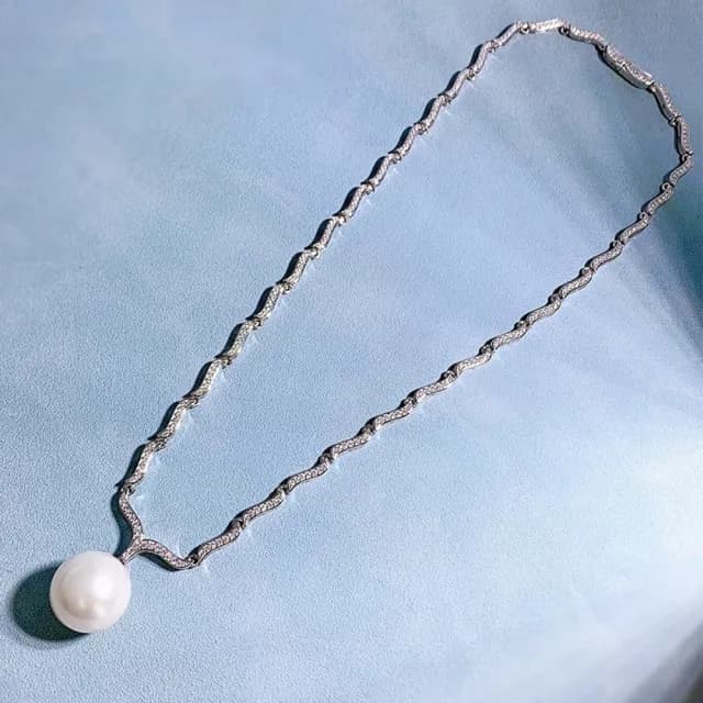 【米蘭精品】現貨+預購 珍珠項鍊925純銀吊墜(16mm圓形貝珠鑽鑽女飾品聖誕節交換禮物74gh27)