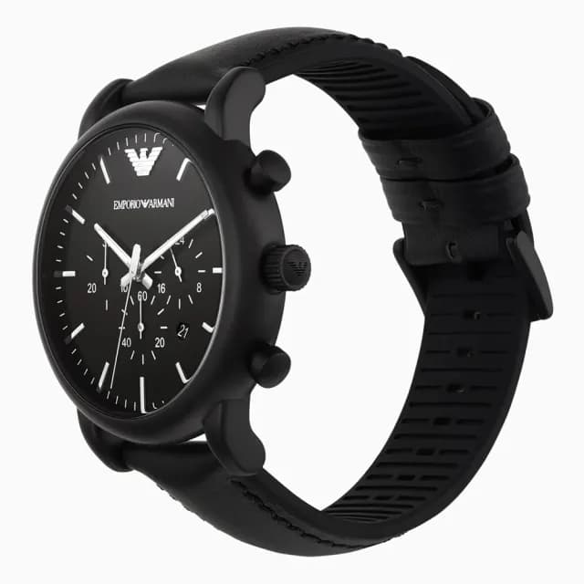 【EMPORIO ARMANI】Classic 經典霧黑三眼計時手錶-46mm 禮物 送禮 推薦(AR1970)