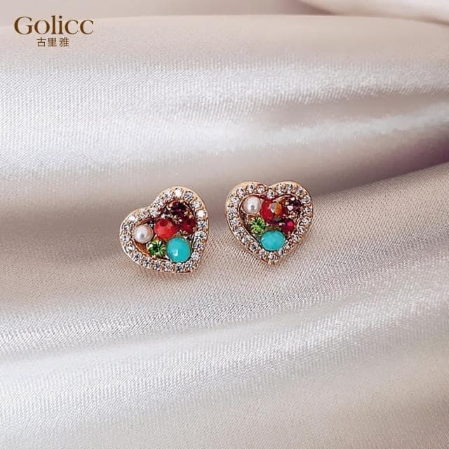 【Golicc】耳環 韓版 煥彩 愛心(母親節 生日 情人節 飾品 耳釘 耳飾 耳墜 禮物)