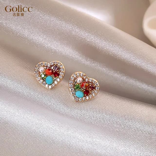 【Golicc】耳環 韓版 煥彩 愛心(七夕 情人節 生日 飾品 耳釘 耳飾 耳墜 禮物)