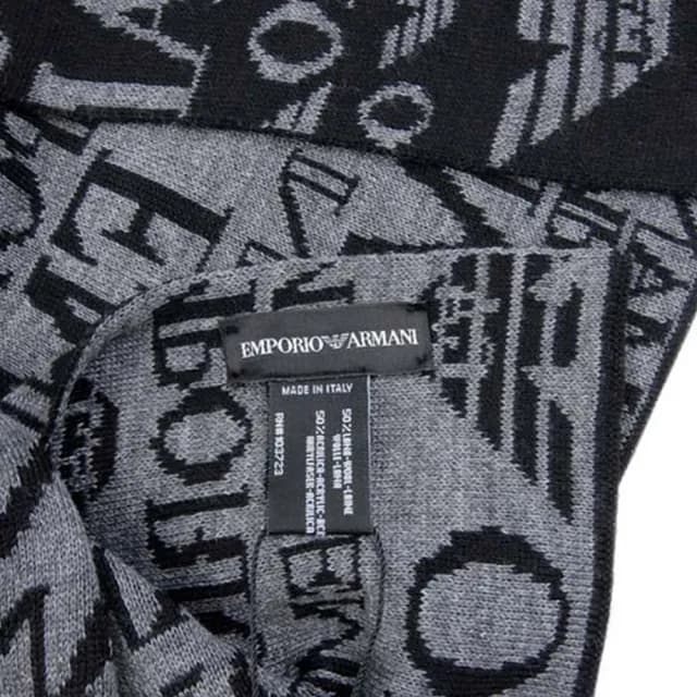 【EMPORIO ARMANI】雙面灰黑品牌織紋圍巾(黑灰色)