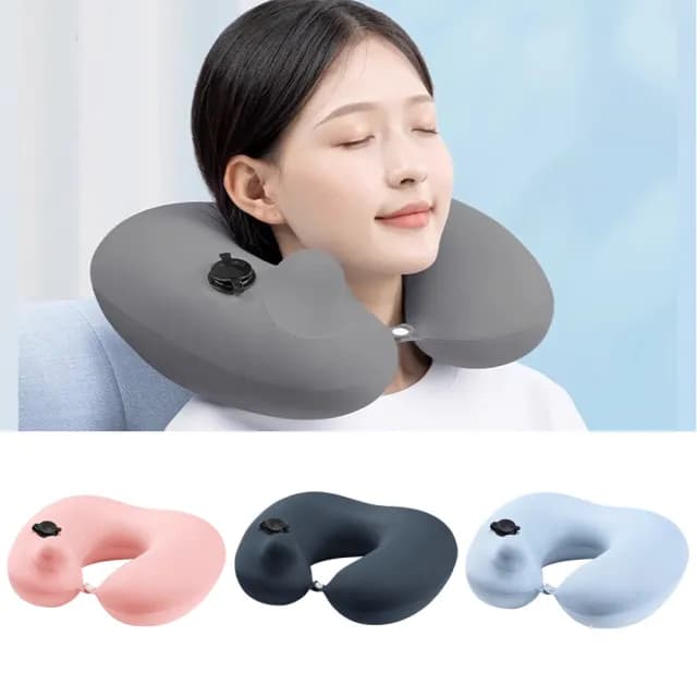 【YOLU】舒壓護頸U型枕 戶外露營按壓式充氣枕頭 旅行便攜收納壓縮飛機枕 午睡趴枕 車用頸枕(交換禮物)