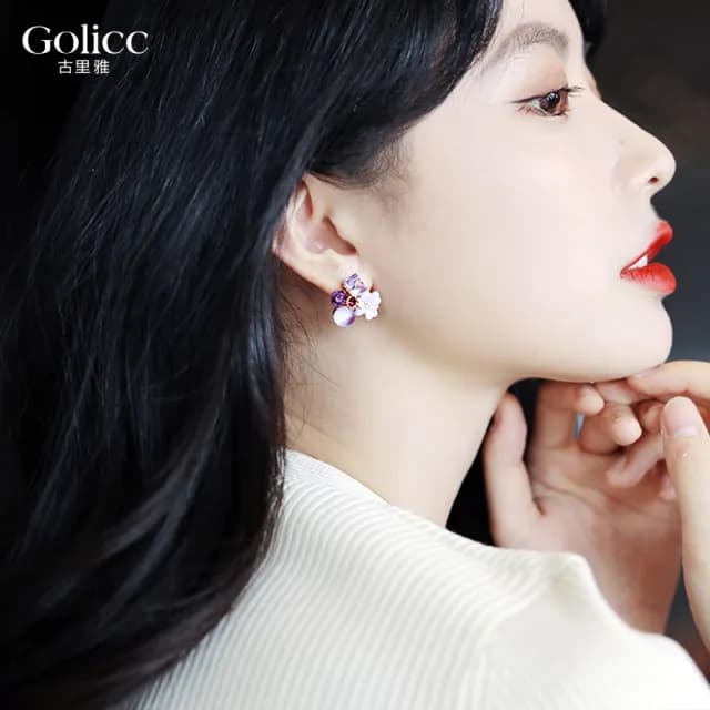 【Golicc】耳環 紫色森林 氣質優雅(七夕 情人節 生日 飾品 耳釘 耳飾 耳墜 禮物)