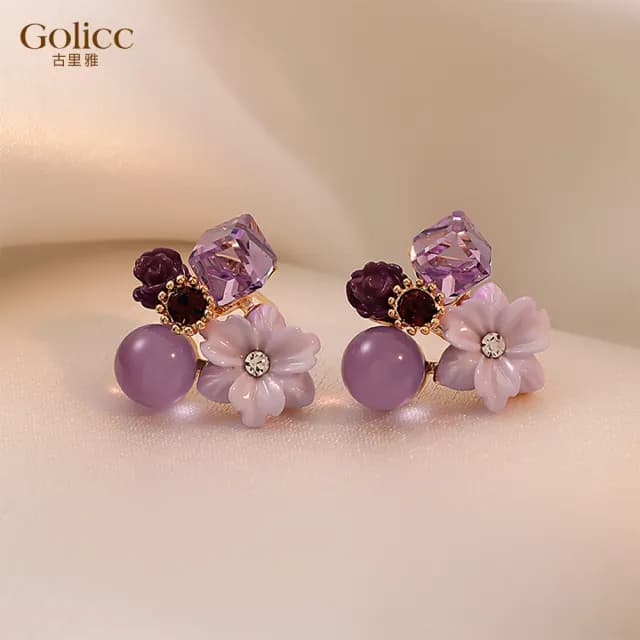 【Golicc】耳環 紫色森林 氣質優雅(七夕 情人節 生日 飾品 耳釘 耳飾 耳墜 禮物)