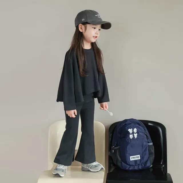 【橘魔法】獨特剪裁軟磨毛喇叭褲套裝(長褲 褲子 長袖上衣 女童 兒童 中童 童裝)