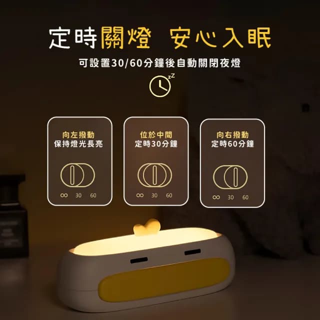 【白亮亮】萌趣大嘴鴨造型可調光小夜燈(定時關燈 USB 床頭燈 起夜哺乳燈 檯燈 裝飾品 柔光燈 生日禮物)