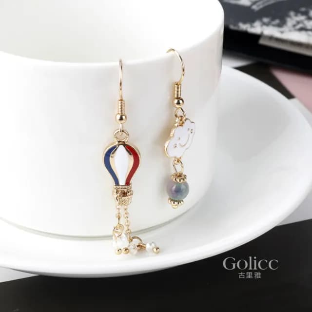 【Golicc】耳環 俏皮 熱氣球 雲朵(七夕 情人節 生日 飾品 耳釘 耳飾 耳墜 禮物)