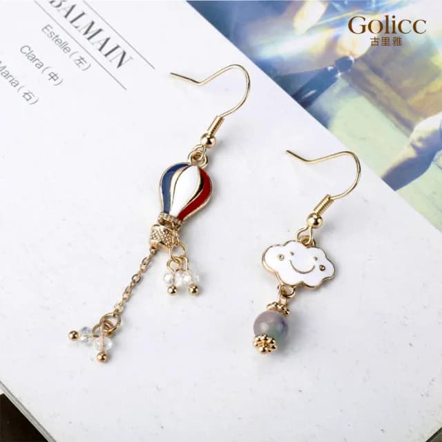【Golicc】耳環 俏皮 熱氣球 雲朵(七夕 情人節 生日 飾品 耳釘 耳飾 耳墜 禮物)