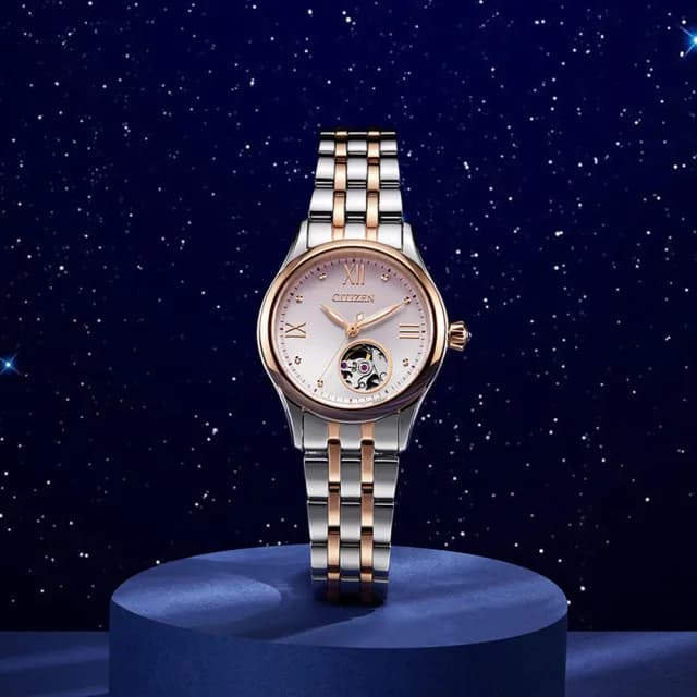 【CITIZEN 星辰】LADYS系列 氣質金 小鏤空透視 機械腕錶 畢業禮物 送禮 推薦(PR1044-87X)