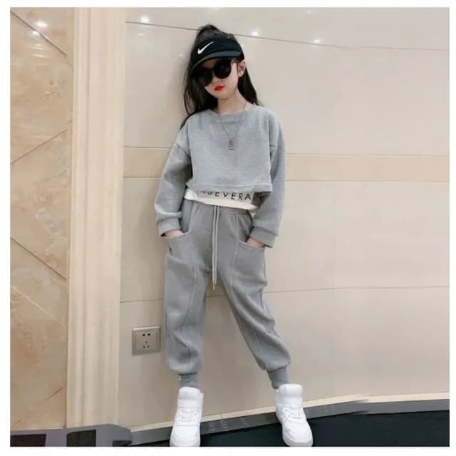 【小衣衫童裝】女童秋裝套裝中大童假2件上衣長褲兩件套裝(1121008)