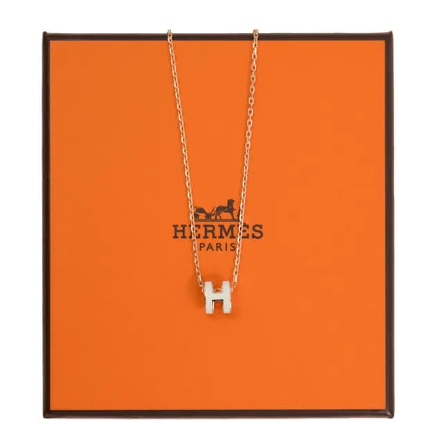 【Hermes 愛馬仕】mini POP H 項鍊(白色 Blanc x 玫瑰金)