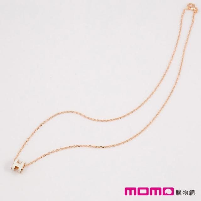 【Hermes 愛馬仕】mini POP H 項鍊(白色 Blanc x 玫瑰金)