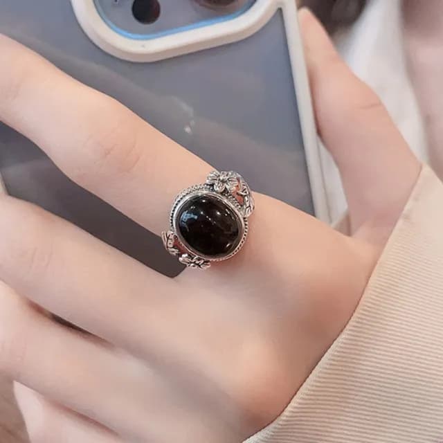 【KT DADA】個性戒指 女生禮物 純銀戒指 花戒指 銀戒指 韓國戒指 食指戒指 黑色戒指 開口戒指 復古戒指