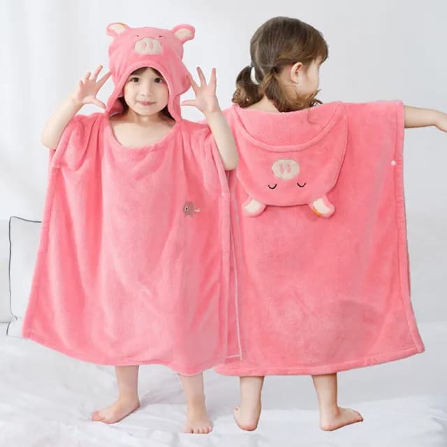 【Vanibaby】連帽浴巾衣(動物造型 吸水珊瑚絨)