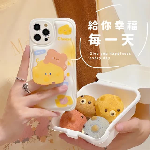 【韓系軟萌】起司疊疊熊手機氣囊支架(可愛造型 伸縮 桌面 指環扣 禮物 追劇神器 懶人支架 手機座)