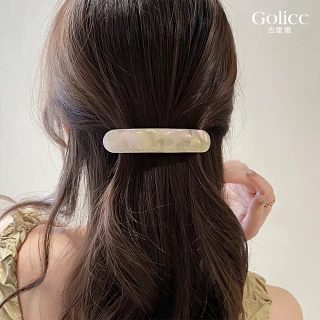 【Golicc】髮夾 法式 光澤感 橢圓 彈簧夾(雙11 聖誕節 生日 髮飾 頭飾 鯊魚夾 抓夾 禮物)
