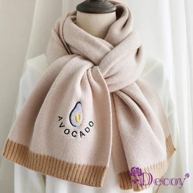 【Decoy】牛油果刺繡＊純色仿羊絨保暖圍巾(顏色可選)