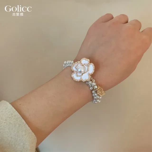 【Gulicc】髮圈 韓國 小香風 山茶花 珍珠(雙11 聖誕節 生日 髮飾 頭飾 鯊魚夾 抓夾 禮物)