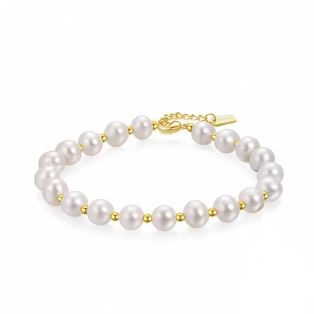 【City Diamond 引雅】天然珍珠4-5mm 金色隔珠 手鍊(職人工藝系列)