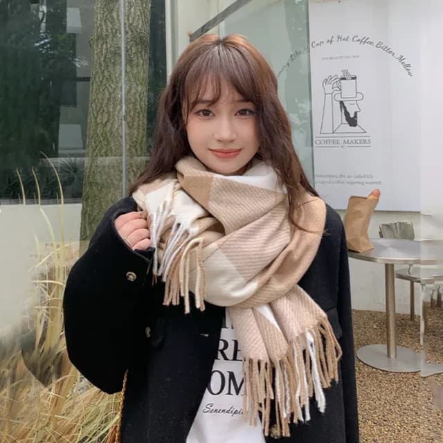 【Amirr 艾米爾】★羊毛長須方格子流蘇圍巾(圍脖/女圍巾/加厚)
