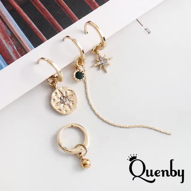 【Quenby】韓國同步流行款 簡約百搭仿耳扣感4入組耳環(耳針/飾品/配件) - momo購物網 - 好評推薦 -