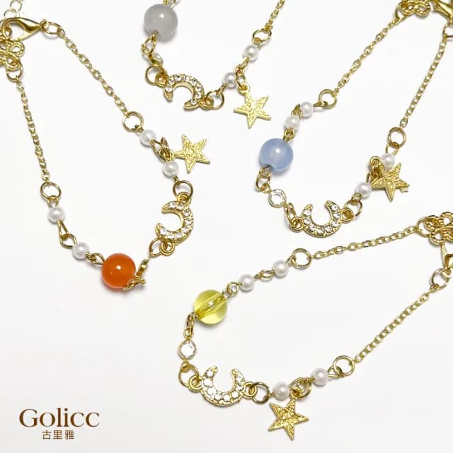 【Golicc】手鍊 星月 鋯石 珍珠(七夕 情人節 生日 手環 手繩 首飾 飾品 禮物)