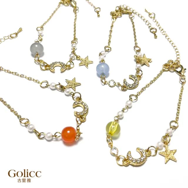 【Golicc】手鍊 星月 鋯石 珍珠(七夕 情人節 生日 手環 手繩 首飾 飾品 禮物)