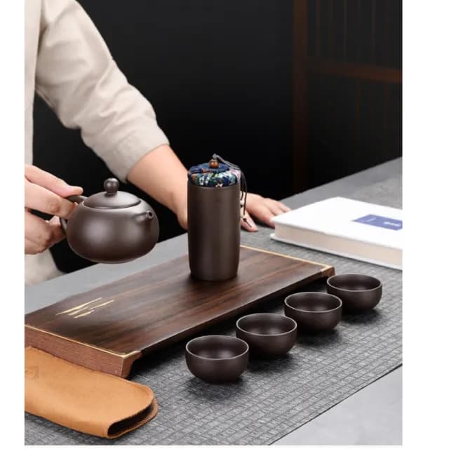 【May Shop】戶外露營創意紫砂旅行茶具套裝便攜快客杯(全套組)