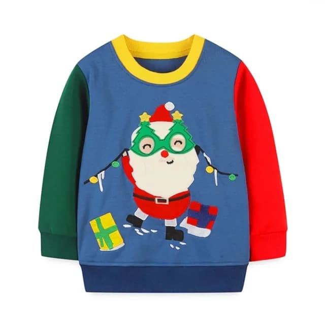 【橘魔法】拚色聖誕老人貼布長袖上衣(聖誕服裝 聖誕節 耶誕節 衛衣 薄長袖 男童 女童 兒童 童裝)