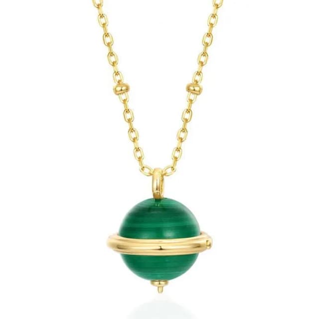 【米蘭精品】現貨+預購 孔雀石項鍊925純銀吊墜(金鏈星球秋冬孔雀石女飾品聖誕節交換禮物74gf18)