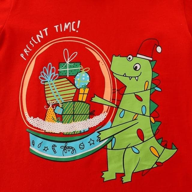 【橘魔法】聖誕禮物恐龍燈串長袖上衣(聖誕服裝 聖誕節 耶誕節 衛衣 薄長袖 男童 兒童 童裝)