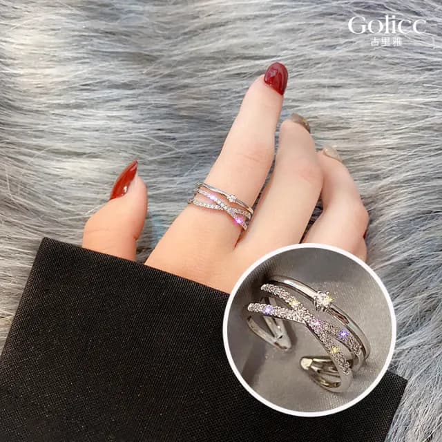 【Gulicc】戒指 韓國 時尚 鑲鑽 開口 食指戒(雙11 聖誕節 生日 造型戒 食指戒 尾戒 禮物)