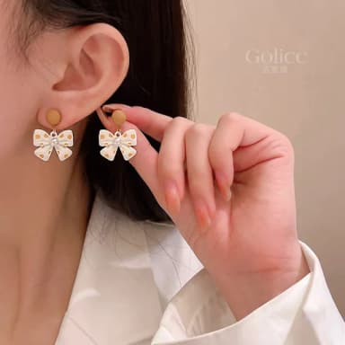 【Golicc】耳環 橘點 ins風 蝴蝶結 珍珠(七夕 情人節 生日 飾品 耳釘 耳飾 耳墜 禮物)