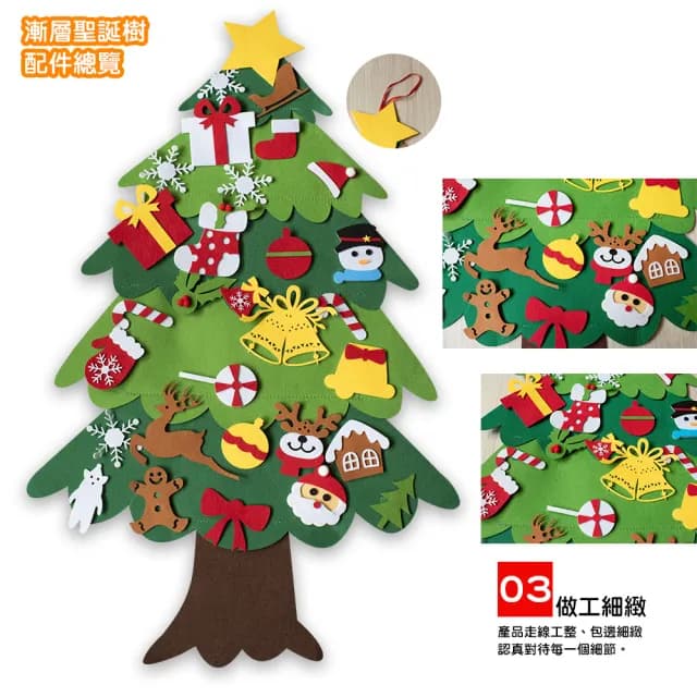 【QIDINA】2入-DIY毛氈布掛牆聖誕樹（不含燈泡）(聖誕禮物 交換禮物 聖誕節禮物 聖誕節佈置)
