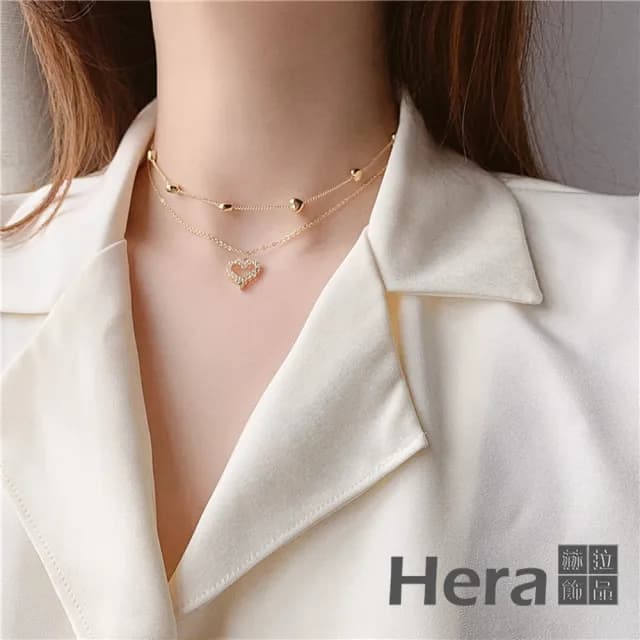 【HERA 赫拉】愛意滿滿仙女愛型愛心鎖骨鍊 ANB1(項鍊 項鏈 情人節禮物 生日禮物)