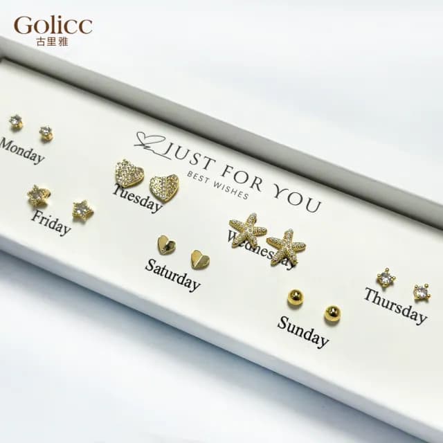 【Golicc】耳環  一周耳釘 倒數日期 7日 心情套裝組(七夕 情人節 生日 飾品 耳釘 耳飾 耳墜 禮物)