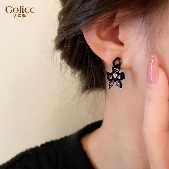 【Golicc】耳環 復古 黑蝴蝶(618 七夕 情人節 生日 飾品 耳釘 耳飾 耳墜 禮物)
