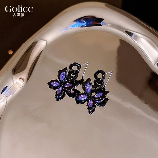 【Golicc】耳環 復古 黑蝴蝶(618 七夕 情人節 生日 飾品 耳釘 耳飾 耳墜 禮物)