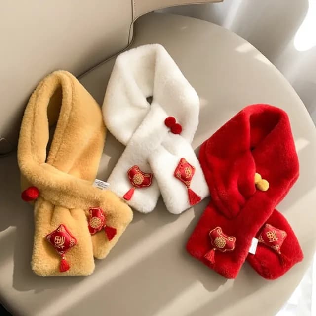 【橘魔法】福氣祥雲立體毛絨保暖圍脖(大紅 圍巾 過年 新年 寒流 配件 兒童 女童 男童 童裝 保暖 交換禮物)
