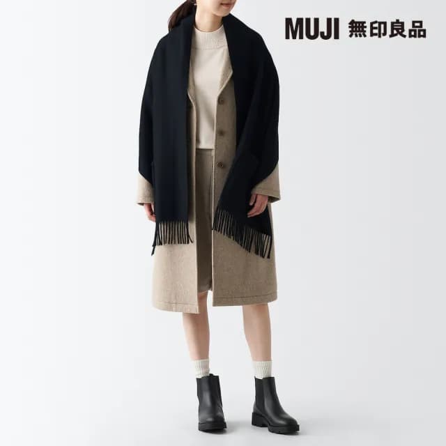 【MUJI 無印良品】羊毛附口袋披肩(共4色)